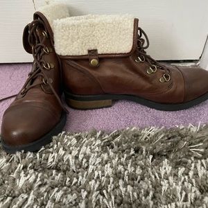 Brown leather booties with faux fur lining size 11